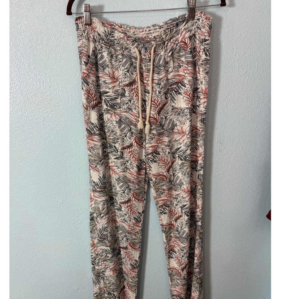 Cali 1850 Los Angeles Tropical Palm Linen Blend Jogger Pants XL Coral Olive Boho